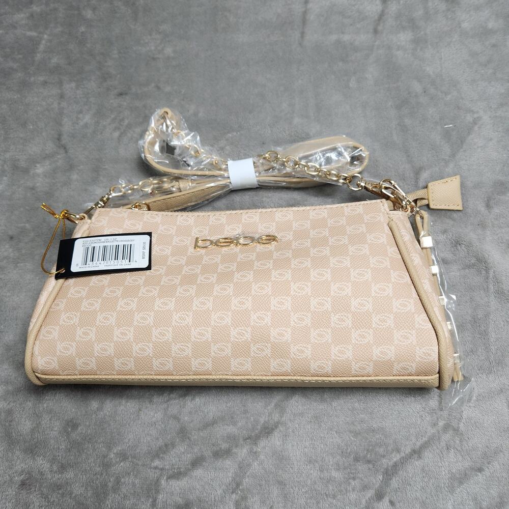 Bebe Adela Monogram Baguette Crossbody Beige E02-5307PM New